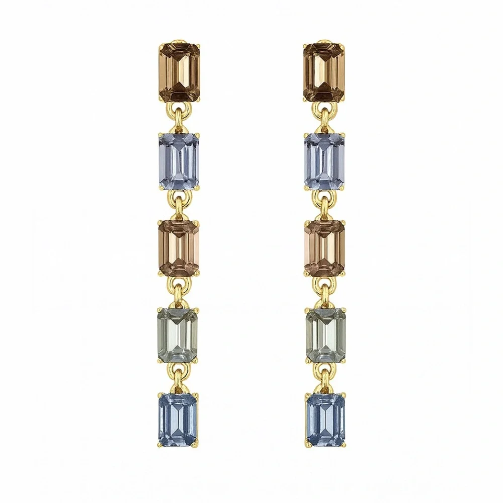 Gold and Multicolor Gem Earrings - Picture 1 of 7